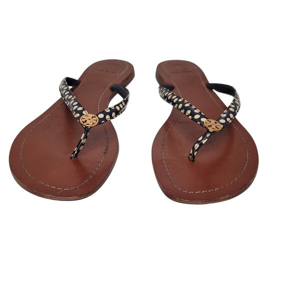 Tory Burch Terra thong patent leather sandals nautical dots gold logo size 11M - Picture 4 of 7